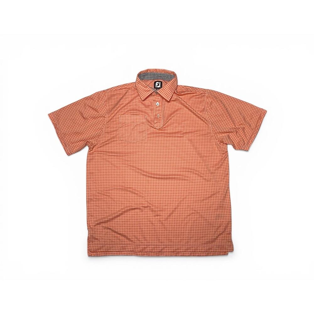 FootJoy Polo Shirt Mens Large Orange Plaid Golf Adult Casual